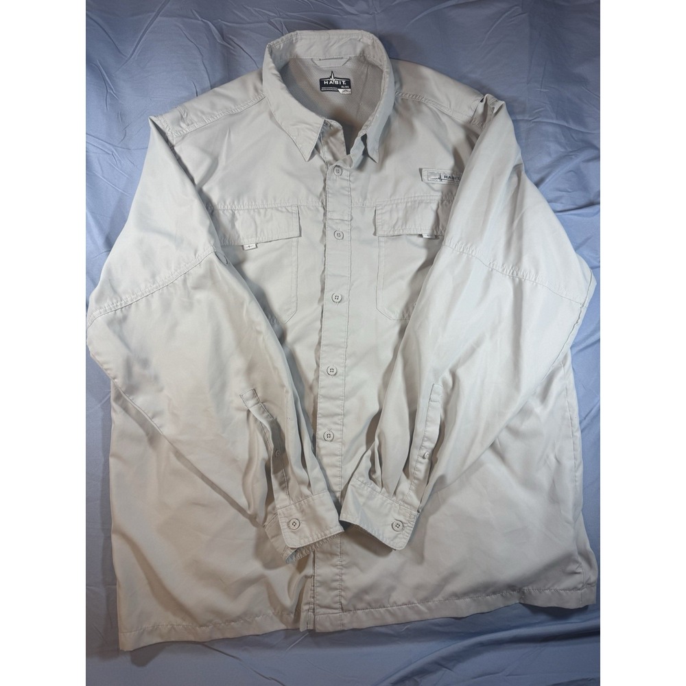 Habit Men's Grey Long Sleeve Performance Fishing Button Up Shirt Size XL